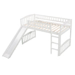 ZUN Twin size Loft Bed with Slide and Ladder, White 61401155