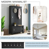 ZUN ON-TREND Multifunctional Hall Tree with Sliding Doors, Wooden Hallway Shoe Cabinet with Storage WF301126AAB