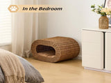 Handwoven Cat Cave House - Indoor Kitten Bed with Double-Sided Seasonal Mats, Sturdy Pet House for 91509379