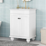 ZUN 24" White Modern Sleek Bathroom Vanity Elegant Ceramic Sink with Solid Wood Frame, Adjustable Shelf N725P189821K