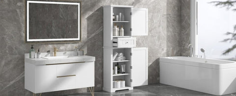 ZUN Tall Bathroom Storage Cabinet, Freestanding Storage Cabinet with Drawer and Adjustable Shelf, MDF 49560889