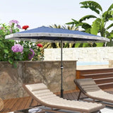 15ft Blue Patio Umbrella UPF30 Outdoor Umbrella with Fringe and Crank Handle 44858109