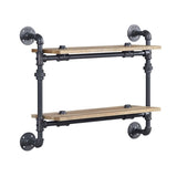 2 Tier Wall Shelf with Metal Tube, Oak and Sandy Black B016P324197