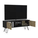 ZUN Huna Hairpin Legs TV Stand, Dual-Tone with 2 Doors and Open Shelves B200P173203