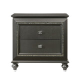 Solid Rubberwood Nightstand with 2 Drawers in Metallic Gray Finish B016P261446