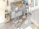Twin Size Wood Low Loft Bed with Ladder, ladder can be placed on the left or right, Gray WF313084AAE