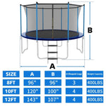 ZUN 12ft Blue Outdoor Toddler Trampoline with Enclosure Safety Net Jumping Fun Trampoline, heavy-duty 29596203