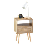 ZUN 15.75" Rattan End table with Power Outlet & USB Ports , Modern nightstand with drawer and solid wood W126573116