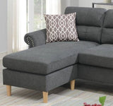 ZUN Slate Color Polyfiber Reversible Sectional Sofa Set Chaise Pillows Plush Cushion Couch Nailheads HS00F6447-ID-AHD