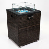 ZUN Wicker Fire Pit Column with Glass Wind Guard 56659586