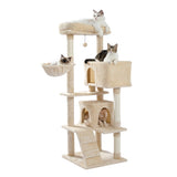 ZUN Multi-functional Cat Tree Tower with Sisal Scratching Post, 2 Cozy Condos, Top Perch, Hammock, 09623379