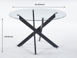 Black Dining Table with cross metal leg and tempered glass,Modern Space Saving Kitchen Table for W234P227893