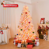 ZUN 8 FT Pre-lit Snow Flocked Christmas Tree, Artificial Hinged Xmas Pine Tree with 1250 Branch Tips, 39578749