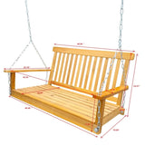 ZUN Front Porch Swing with Armrests, Wood Bench Swing with Hanging Chains,for Outdoor Patio ,Garden 05840270