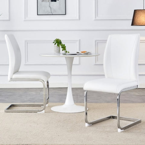 ZUN Luxury Simple Arch Chair - Set of 2 White PU Material High Resilience Dining Chair with Arched Metal W1151P154869