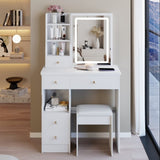 29.2" Small Size Left Drawer Desktop Vanity Table Cushioned Stool, Large Sliding, Touch Control, W3258P291629