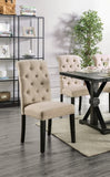 Classic Ivory Set of 2 Side Chairs Button Tufted Linen Like Fabric Solid wood Chair Upholstered B011104800