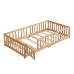 ZUN Queen Size Floor Bed with Door, Solid Wood Platform Bed Frame with Fence , Suitable for children , W495123243