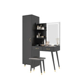 ZUN Makeup Vanity Table Slim Armoire Wardrobe Set, Dressing Table with LED Mirror Power Outlets 90566716