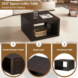 Square Coffee for Living Room in Dark Brown Farmhouse Coffee with Storage,2-Tier Center N735P242918D