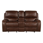 ZUN Achern Brown Leather-Air Nailhead Manual Reclining Sofa and Loveseat with Storage Console and USB T2574P198807