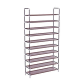 Simple Assembly 10 Tiers Non-woven Fabric Shoe Rack with Handle Dark Brown 52546666