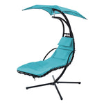 ZUN 53.15 in. Outdoor Teal Hanging Curved Lounge Chair Steel Hammocks Chaise Swing with Built-In Pillow 35341887