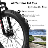 ZUN 26 Inch Fat Tires Mountain Bike, 4-Inch Wide Wheel, 21-Speed Disc Brakes, Mens Womens Trail Beach 95037306