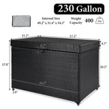 K&K 230 Gallon Wicker Deck Box with Wheels, All-Weather Outdoor Storage Box, Rattan Storage Bin for N707P245458B