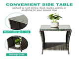 Outdoor Patio Wicker Side Table, Square End Table Bistro Coffee Table with Glass Top Storage Shelf 76160910