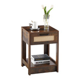 15.75" Rattan End table with drawer, Modern nightstand, side table for living room, bedroom,Rustic W126573109
