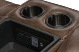 Achern Brown Leather-Air Nailhead Manual Reclining Sofa and Loveseat with Storage Console and USB T2574P198807