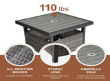 Outdoor Wicker Side Table with Umbrella Hole & Storage Space, Square PE Rattan End Table for Patio 01819860