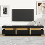 ZUN ON-TREND Luxury TV Stand High Gloss Faux Marble Top for TVs Up to 78'', Rectangle Media Console WF323980AAB