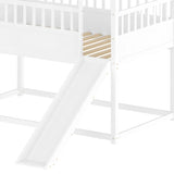 House Bunk Bed with Convertible Slide and Ladder, Floor Bunk Bed Twin Over Twin with Safety W1858P241095