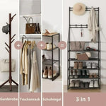 ZUN 5-Tier Shoe Rack Shoe Storage for Entryway,Narrow Shoe Rack,Coat and Shoe Rack with 8 Hooks 89388992