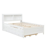 ZUN Full Bed with Bookcase,Twin Trundle,Drawers,White 25636247