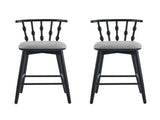 Doria Indoor Wooden Barstool, Black Finish With Grey Upholstery, Set of 2 N775P299416B