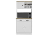 Kitchen Pantry 67" H, Two Cabinets, Three Doors, Two Open Shelves, One Drawer, Microwave Storage B097133171