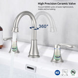 ZUN 2-Handle 8 inch Widespread Bathroom Sink Faucet Brushed Nickel Lavatory Faucet 3 Hole 360&deg; Swivel 89343189