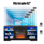 ZUN TV Stand Electric Fireplace TV Stand Glass Shelves, 3D Fireplace TV Stand LED Lights Wood W2275P149867