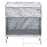 White Printed Faux Marble and Chrome Accent Table B062P181410