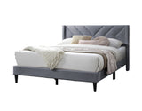 Elegant Modern Gray Velvet Upholstered Queen Size Bed Clean Lines Design Headboard 1pc Bedframe B011P238925