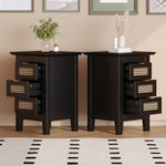 ZUN Wooden Nightstands Set of 2 with Rattan-Woven Surfaces and Three Drawers, Exquisite Elegance with 22945447