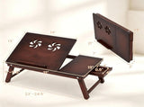 Adjustable Bamboo Laptop Bed Tray with Storage Drawer, 4 Tilt Angles 9"-11.5" Height Foldable Lap 32512780