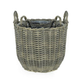 ZUN 3-Pack Wicker Multi-purposes Basket with handler - Planter basket - Gray B046P144686