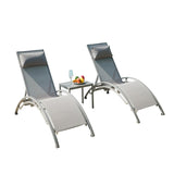 ZUN Pool Lounge Chairs Set of 3, Adjustable Aluminum Outdoor Chaise Lounge Chairs with Metal Side Table, W1859109828