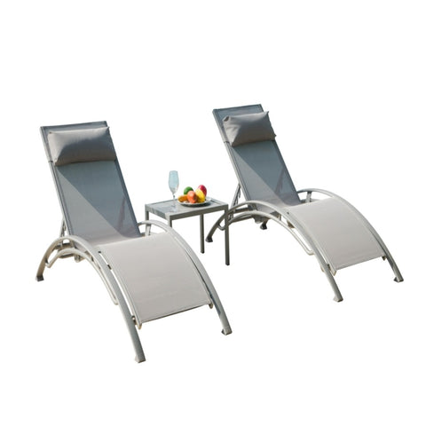 ZUN Pool Lounge Chairs Set of 3, Adjustable Aluminum Outdoor Chaise Lounge Chairs with Metal Side Table, W1859109828