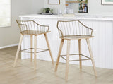 Fixed-Height Barstool in Whitewashed Wood and Antique Copper Metal with Square Antique Copper Metal B202P471174