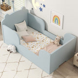 Toddler Floor Bed Frame, Cot Bed for Boys and Girls Ages 3-6, Bear Shape Toddler Bed, Blue W1580P257434